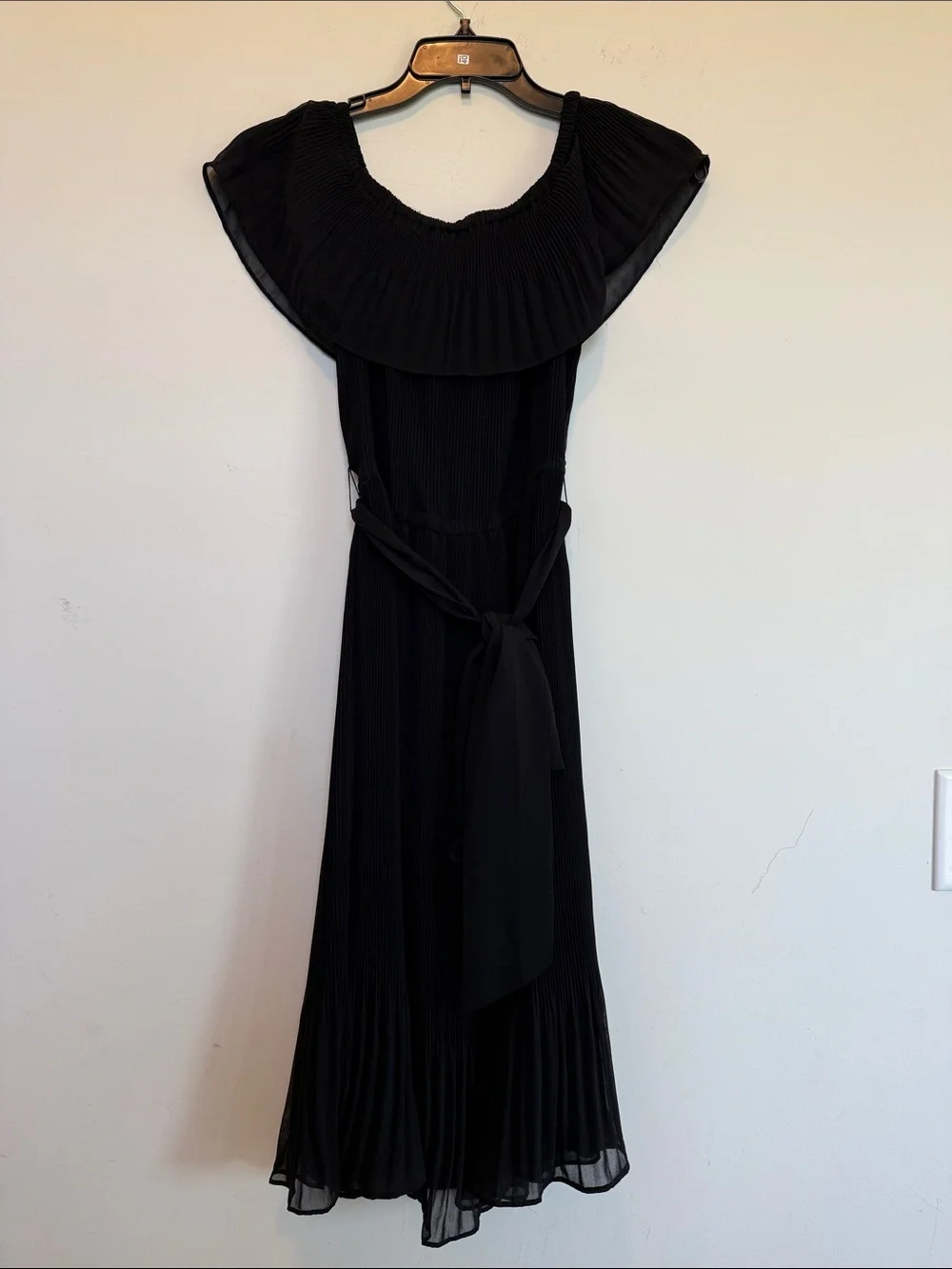 Michael Kors Black Midi Dress with Waist Sash